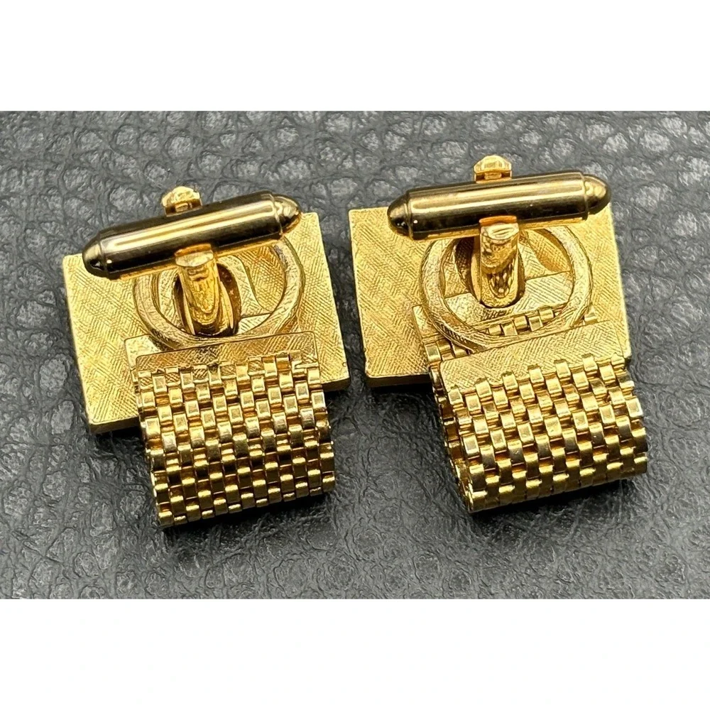 Vintage Tiger Eye Gold Tone Mesh Wrap Around Cufflinks